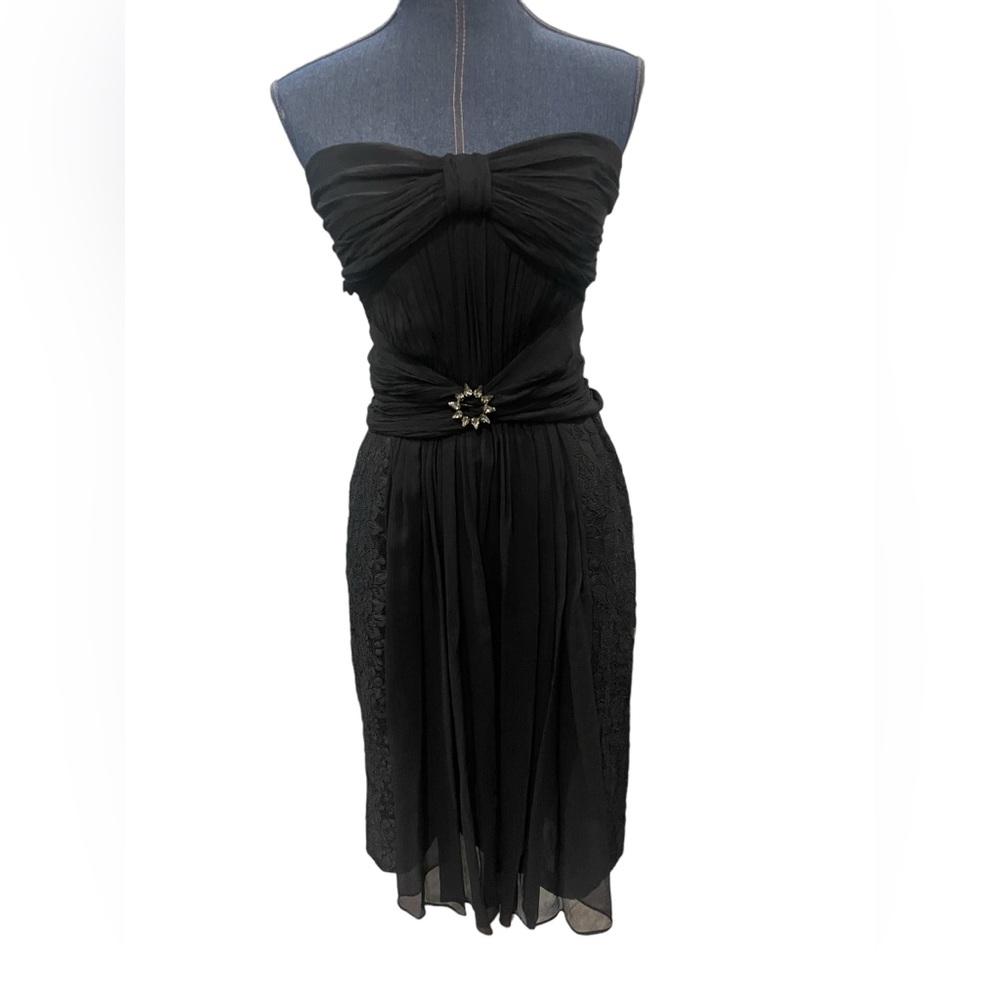 REDUX Charles Chang-Lima Black Silk Jewel Adorned Draped Lace Dress Size 6